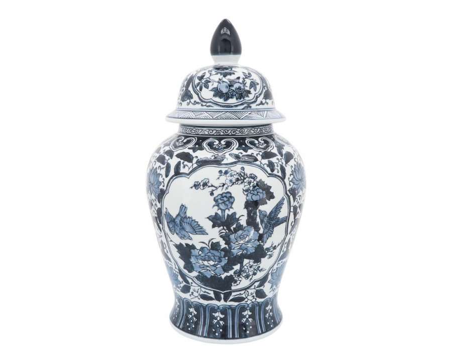 Sagebrook - 18" Ceramic Flowers Temple Jar in Blue