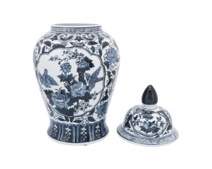 Sagebrook - 18" Ceramic Flowers Temple Jar in Blue