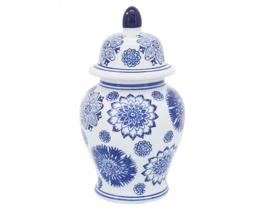 Sagebrook - 10" Ceramic Asstd Flowers Temple Jar in Blue