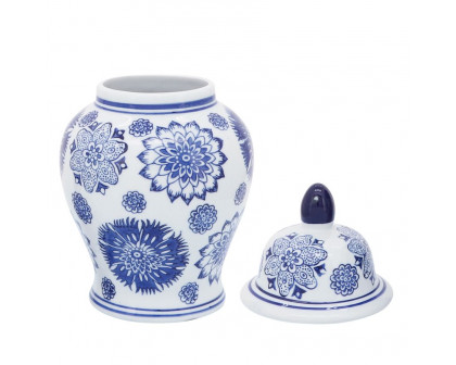 Sagebrook - 10" Ceramic Asstd Flowers Temple Jar in Blue