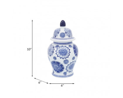 Sagebrook - 10" Ceramic Asstd Flowers Temple Jar in Blue