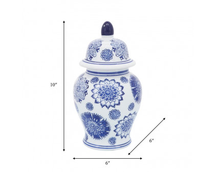 Sagebrook - 10" Ceramic Asstd Flowers Temple Jar in Blue