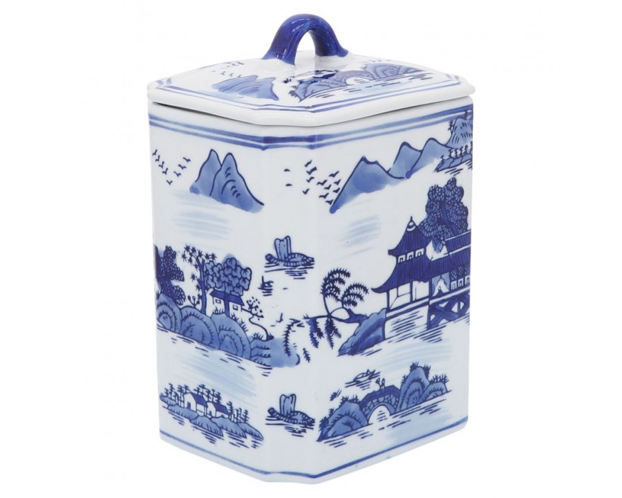 Sagebrook 8" Ceramic Rectangular Jr With Lid - Blue