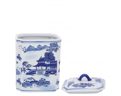 Sagebrook 8" Ceramic Rectangular Jr With Lid - Blue