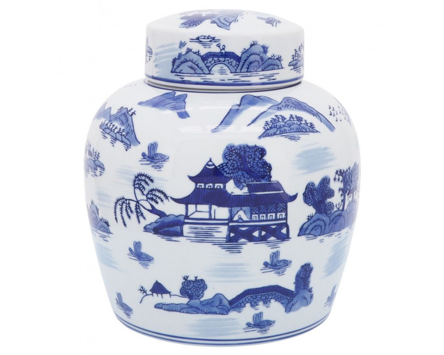 Sagebrook 9" Ceramic Rounded Jar With Lid - Blue