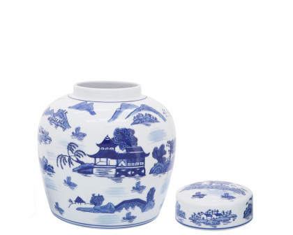 Sagebrook 9" Ceramic Rounded Jar With Lid - Blue