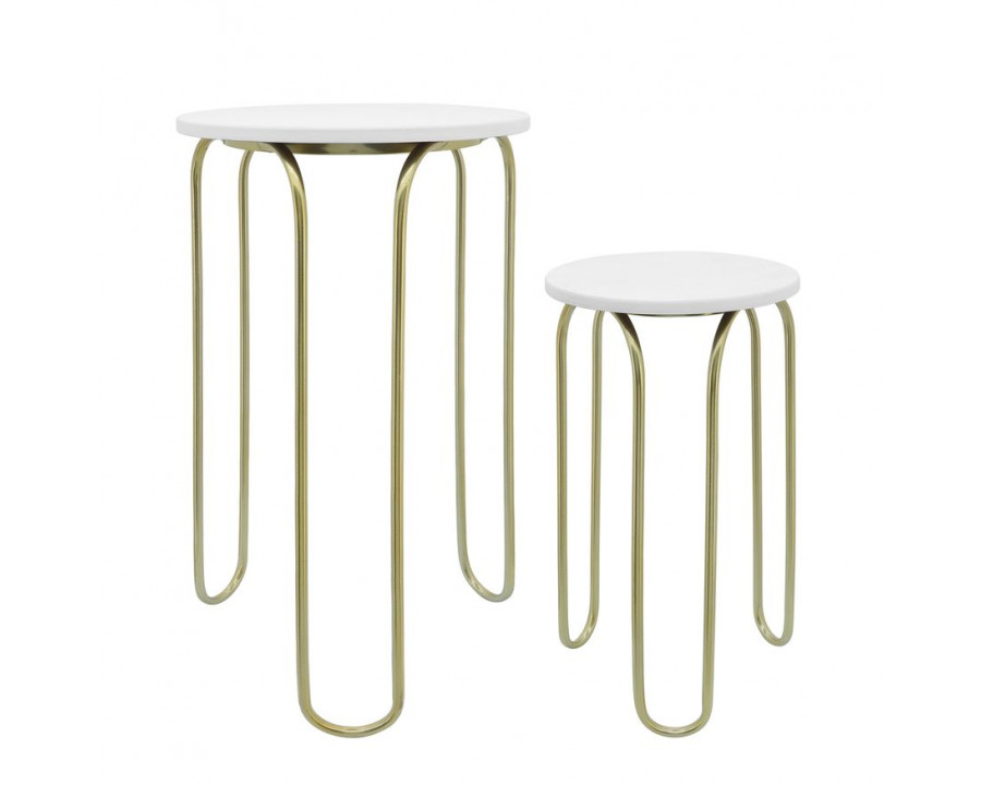 Sagebrook Metal End Table Set - White/Gold