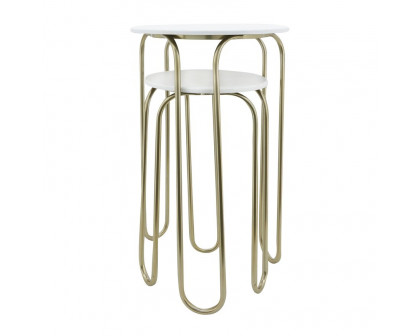 Sagebrook Metal End Table Set - White/Gold