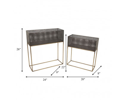 Sagebrook 20/24" Square Metal Planters (Set Of 2) - Black/Gold