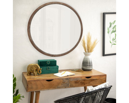 Sagebrook Wood Round Mirror - Brown