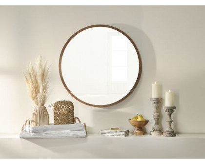 Sagebrook Wood Round Mirror - Brown