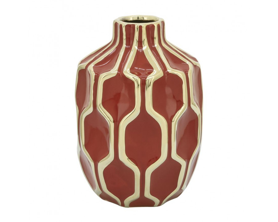 Sagebrook - 8" Ceramic Vase in Red/Gold