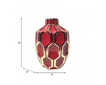 Sagebrook - 8" Ceramic Vase in Red/Gold