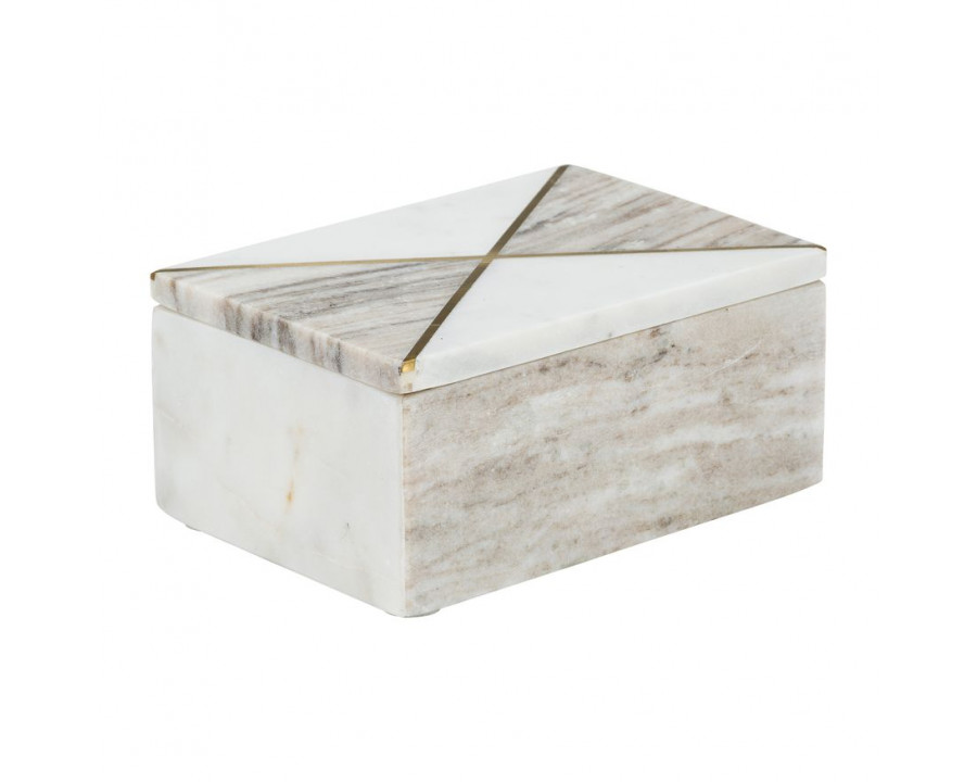 Sagebrook - 7"x5" Marble Rectagular Box WithInlay in White/Brown