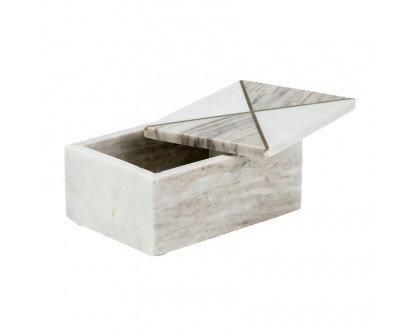 Sagebrook - 7"x5" Marble Rectagular Box WithInlay in White/Brown