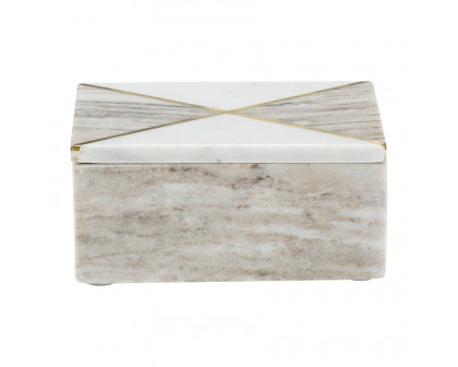 Sagebrook - 7"x5" Marble Rectagular Box WithInlay in White/Brown