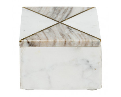 Sagebrook - 7"x5" Marble Rectagular Box WithInlay in White/Brown