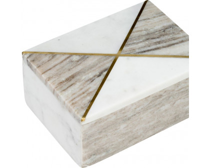 Sagebrook - 7"x5" Marble Rectagular Box WithInlay in White/Brown