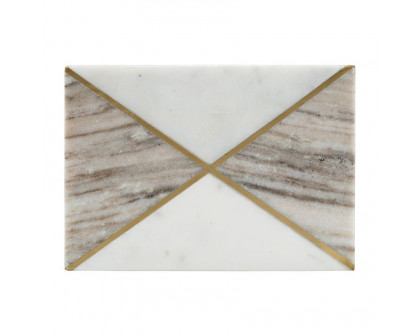 Sagebrook - 7"x5" Marble Rectagular Box WithInlay in White/Brown