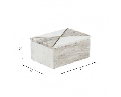 Sagebrook - 7"x5" Marble Rectagular Box WithInlay in White/Brown