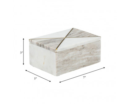 Sagebrook - 7"x5" Marble Rectagular Box WithInlay in White/Brown