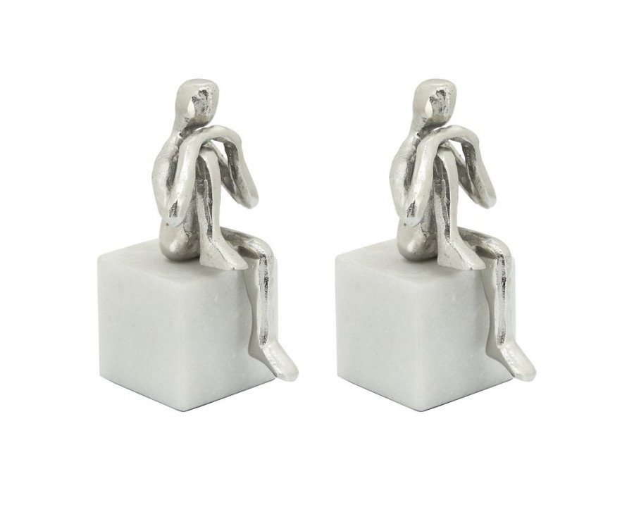 Sagebrook Metal/Marble Sitting Leg Up Bookends (Set Of 2) - Silver