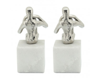 Sagebrook Metal/Marble Sitting Leg Up Bookends (Set Of 2) - Silver