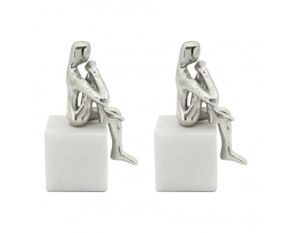 Sagebrook Metal/Marble Sitting Leg Up Bookends (Set Of 2) - Silver