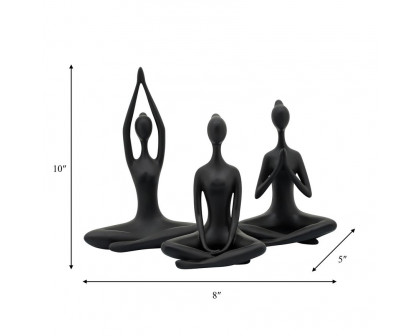 Sagebrook 10" Resin Yoga Ladies (Set Of 3) - Black