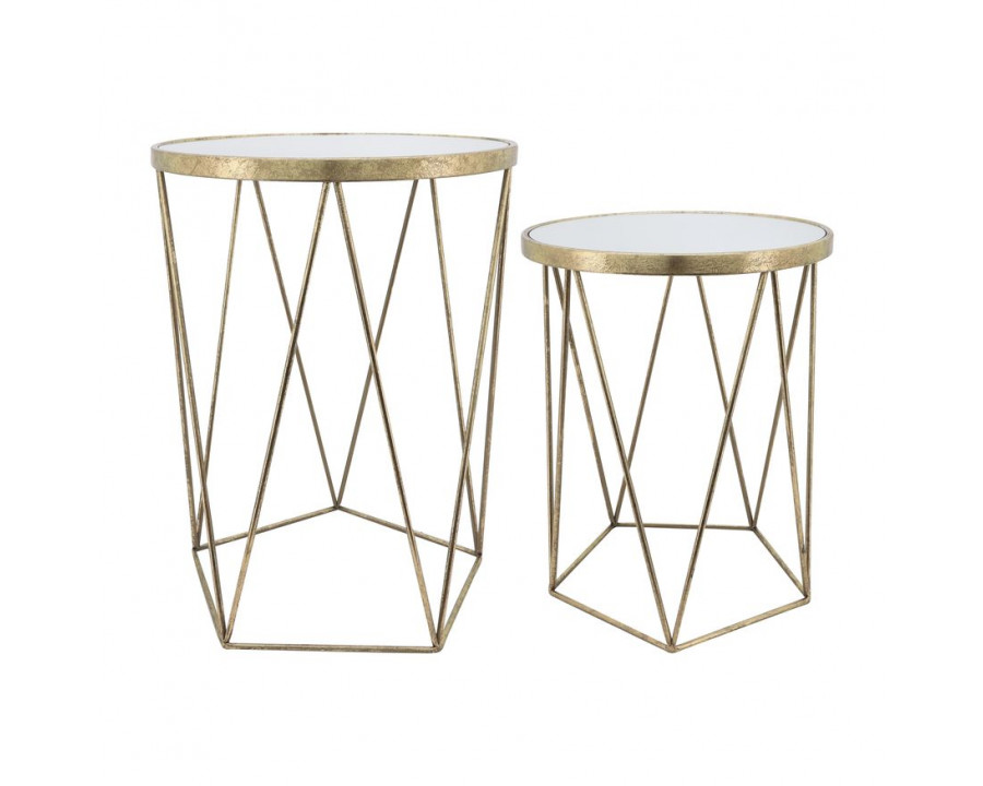 Sagebrook - Metal Side Table Set With Mirror Top in Gold