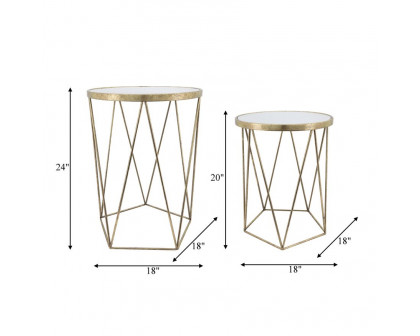 Sagebrook - Metal Side Table Set With Mirror Top in Gold