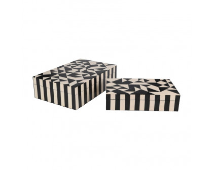 Sagebrook 10"/12" Resin Harlequin Boxes (Set Of 2) - Black/White