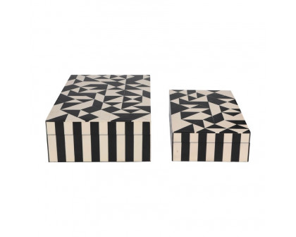 Sagebrook 10"/12" Resin Harlequin Boxes (Set Of 2) - Black/White