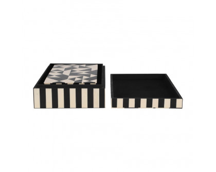 Sagebrook 10"/12" Resin Harlequin Boxes (Set Of 2) - Black/White