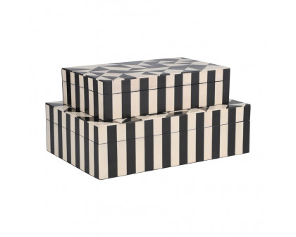 Sagebrook 10"/12" Resin Harlequin Boxes (Set Of 2) - Black/White