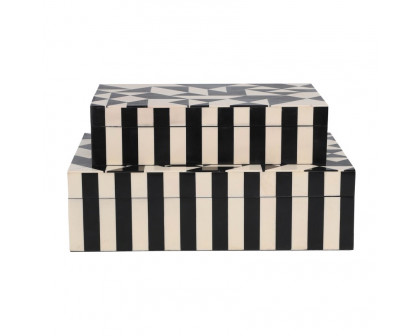 Sagebrook 10"/12" Resin Harlequin Boxes (Set Of 2) - Black/White