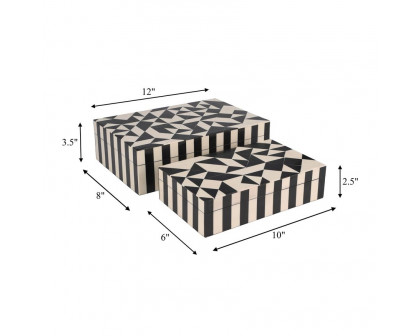 Sagebrook 10"/12" Resin Harlequin Boxes (Set Of 2) - Black/White