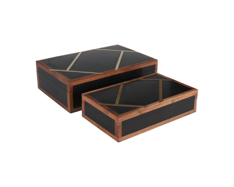 Sagebrook 10"/12" Resin Boxes With Gold Inlay (Set Of 2) - Black