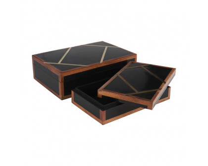 Sagebrook 10"/12" Resin Boxes With Gold Inlay (Set Of 2) - Black