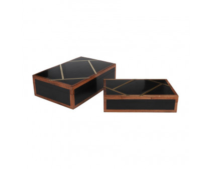 Sagebrook 10"/12" Resin Boxes With Gold Inlay (Set Of 2) - Black