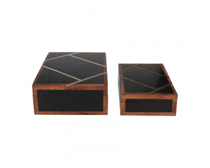 Sagebrook 10"/12" Resin Boxes With Gold Inlay (Set Of 2) - Black