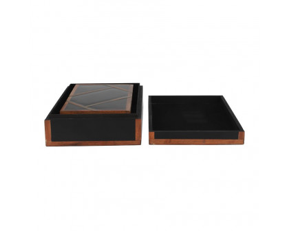 Sagebrook 10"/12" Resin Boxes With Gold Inlay (Set Of 2) - Black