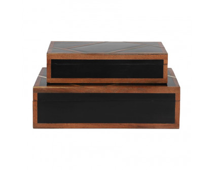 Sagebrook 10"/12" Resin Boxes With Gold Inlay (Set Of 2) - Black