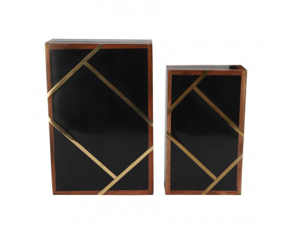 Sagebrook 10"/12" Resin Boxes With Gold Inlay (Set Of 2) - Black