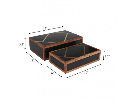 Sagebrook 10"/12" Resin Boxes With Gold Inlay (Set Of 2) - Black