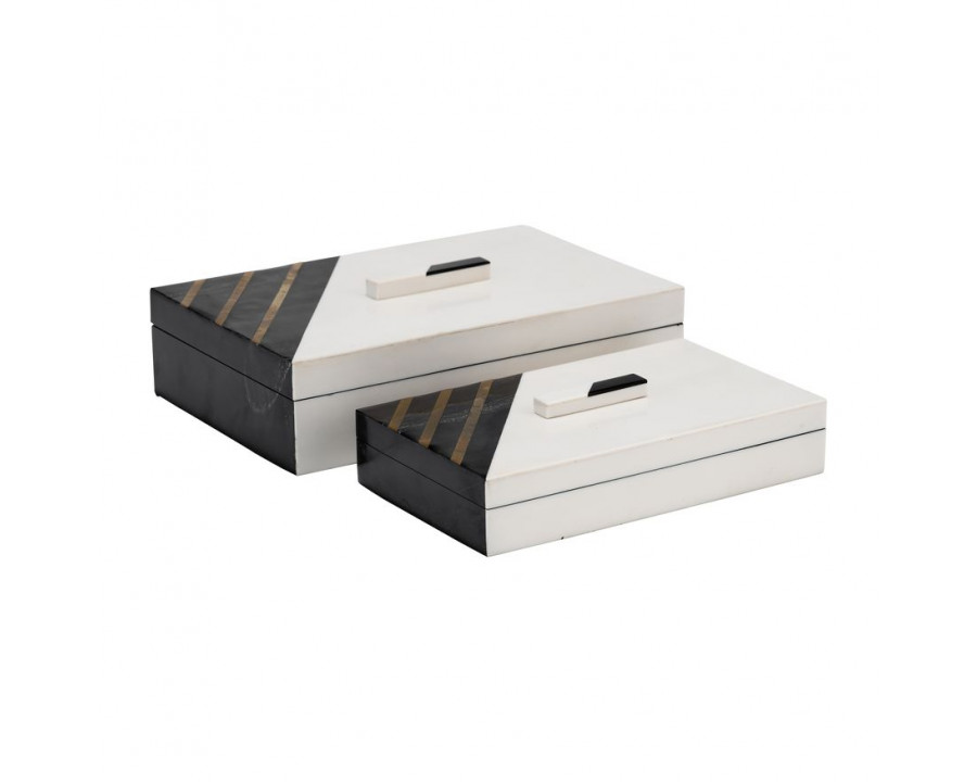 Sagebrook - 10"/12" Resin Striped Boxes With Knob (Set Of 2) in Black/White