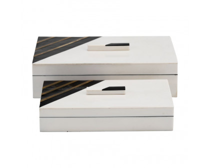 Sagebrook - 10"/12" Resin Striped Boxes With Knob (Set Of 2) in Black/White