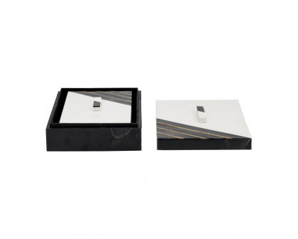 Sagebrook - 10"/12" Resin Striped Boxes With Knob (Set Of 2) in Black/White