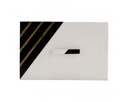 Sagebrook - 10"/12" Resin Striped Boxes With Knob (Set Of 2) in Black/White