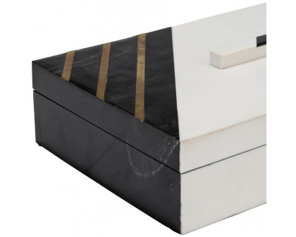 Sagebrook - 10"/12" Resin Striped Boxes With Knob (Set Of 2) in Black/White